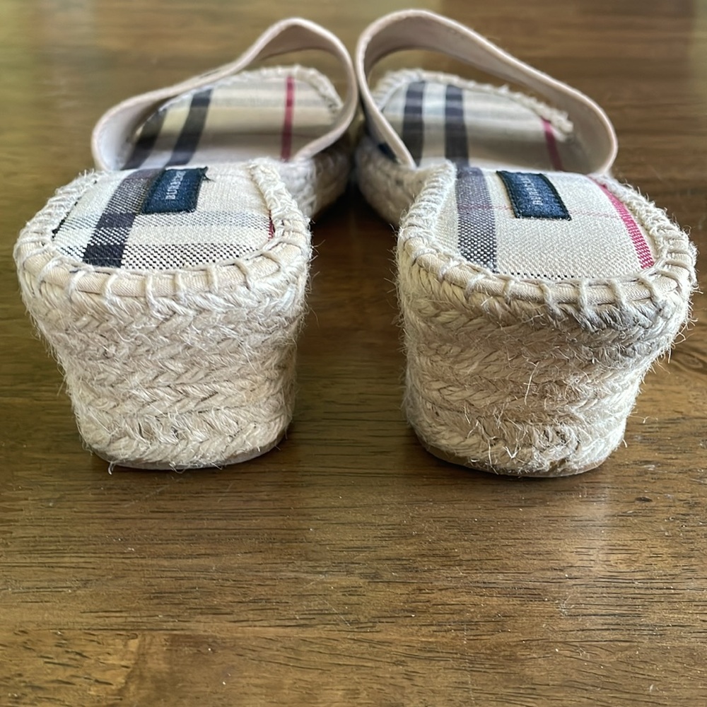 Burberry Beige Plaid Espadrille Wedge Sandals with Black and Red Accent - Picture 8 of 15